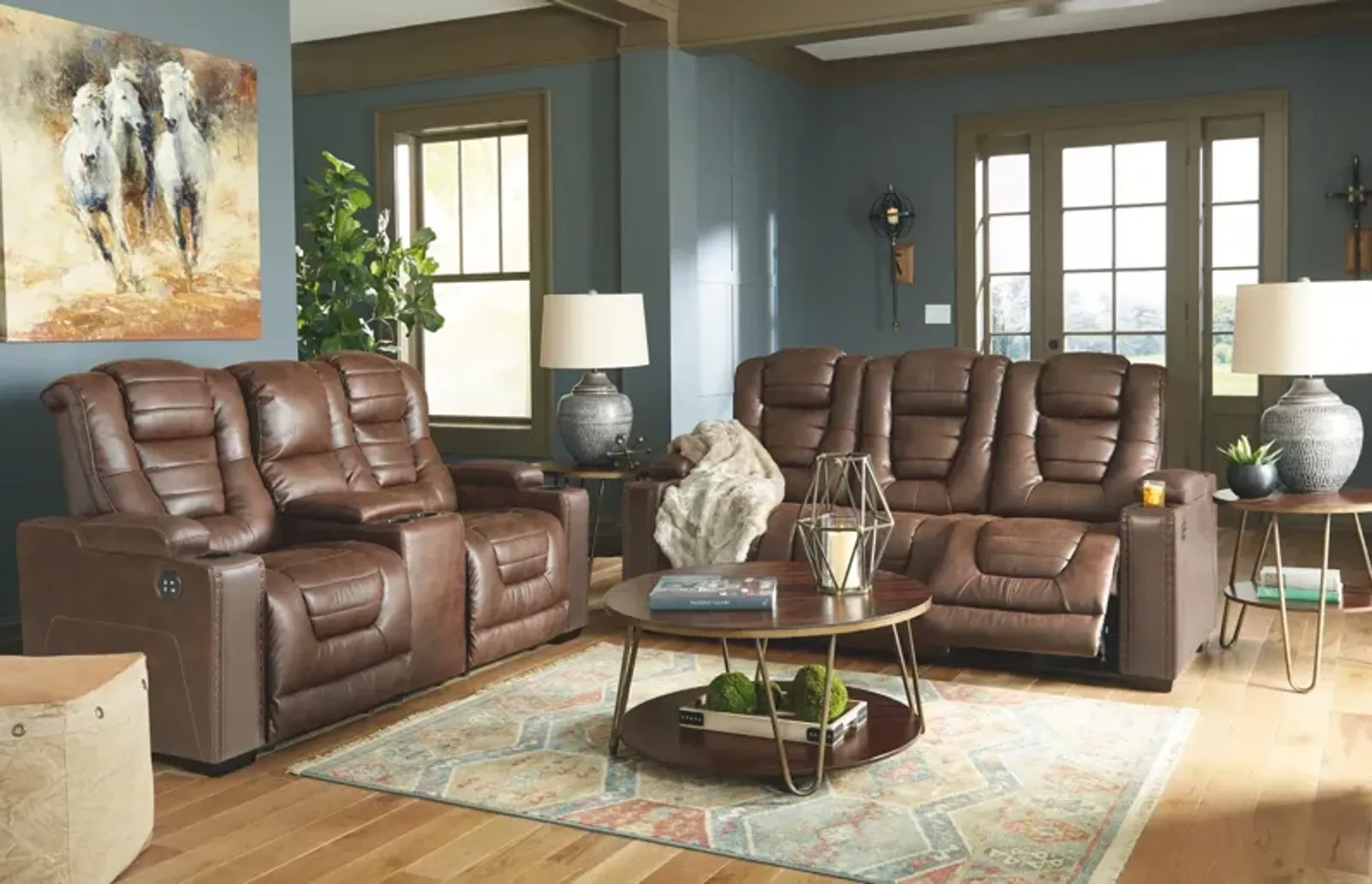 Ashley Owner's Box Thyme Power Reclining Sofa with Adjustable Headrest