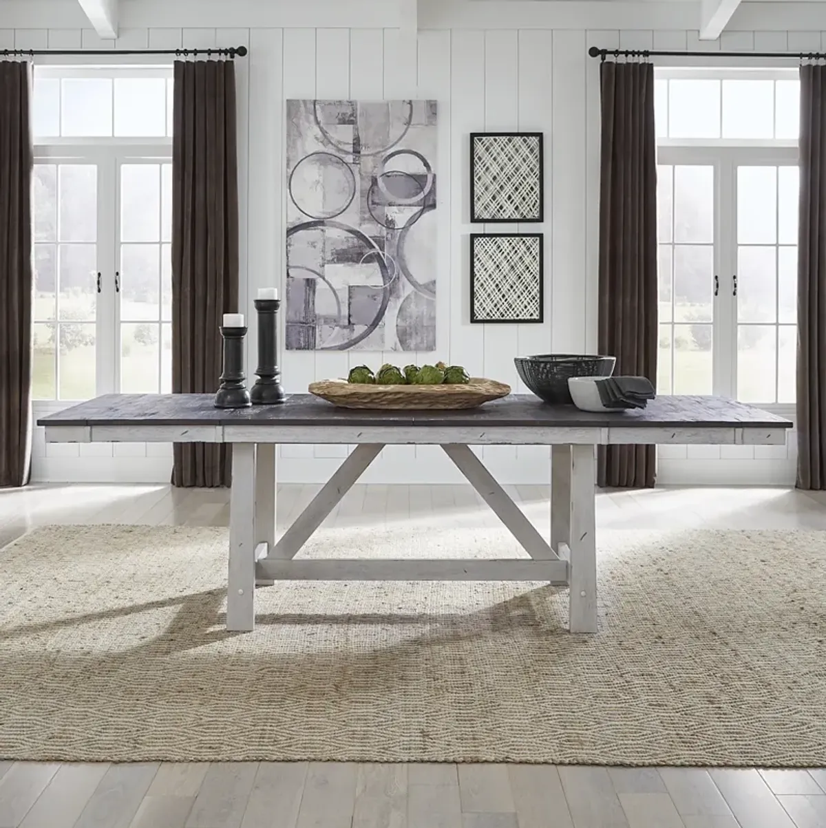 Liberty Furniture Farmhouse Two-Tone White Trestle Table