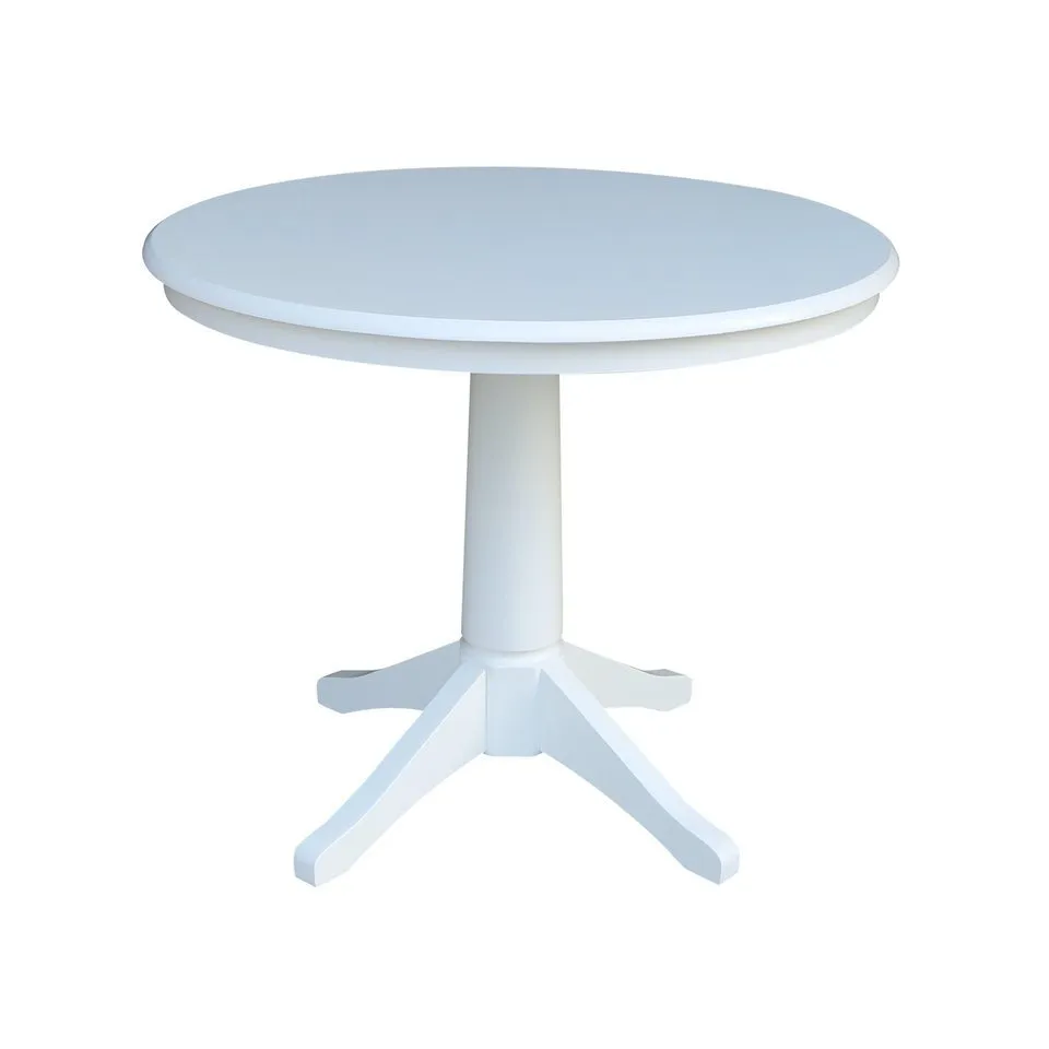 DINING ESSENTIALS 36 INCH ROUND TABLE WITH 30 INCH TRANSITIONAL PEDESTAL BASE IN PURE WHITE