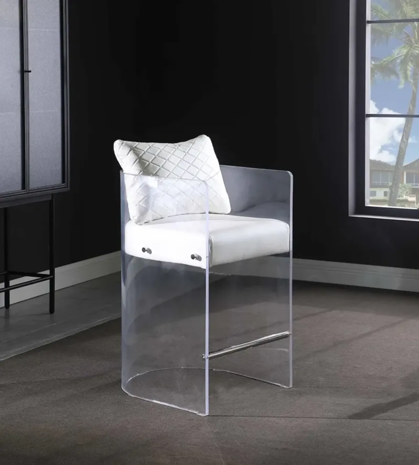 Chintaly White Counter-Height Stool with Solid Curved Acrylic Frame