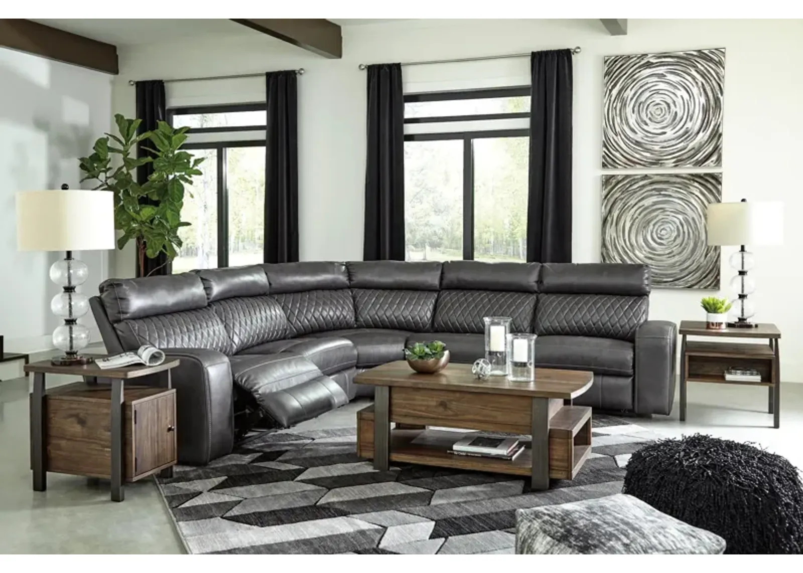 Ashley Samperstone 5-Piece Gray Power Reclining Sectional