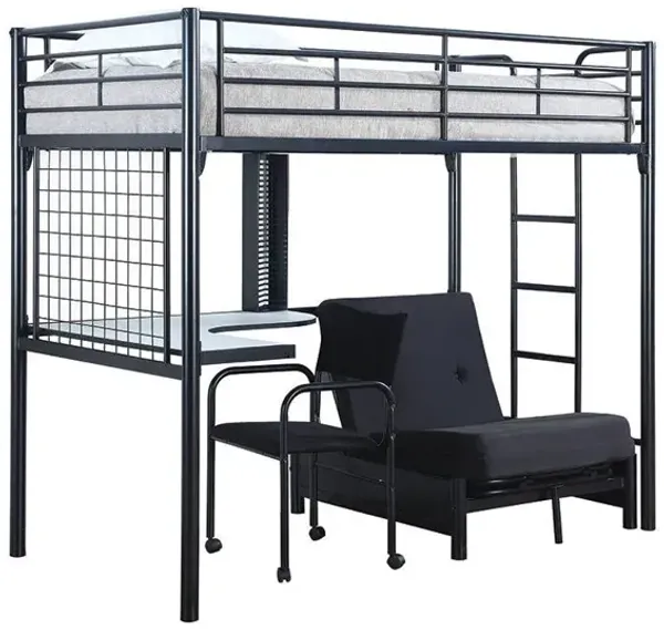 Jenner Metal Twin Futon Workstation Loft Bed Black