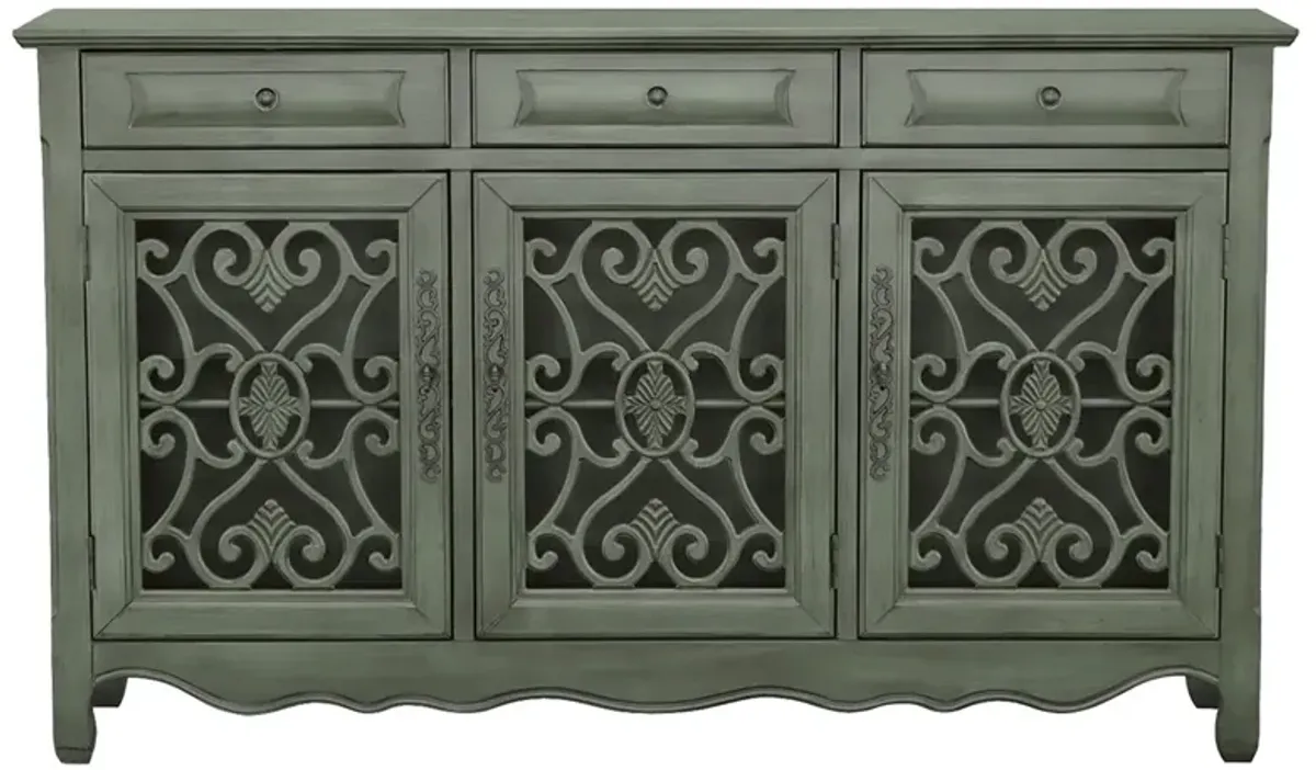 Coaster Madeline 3-Drawer Scrollwork Accent Cabinet Antique Green