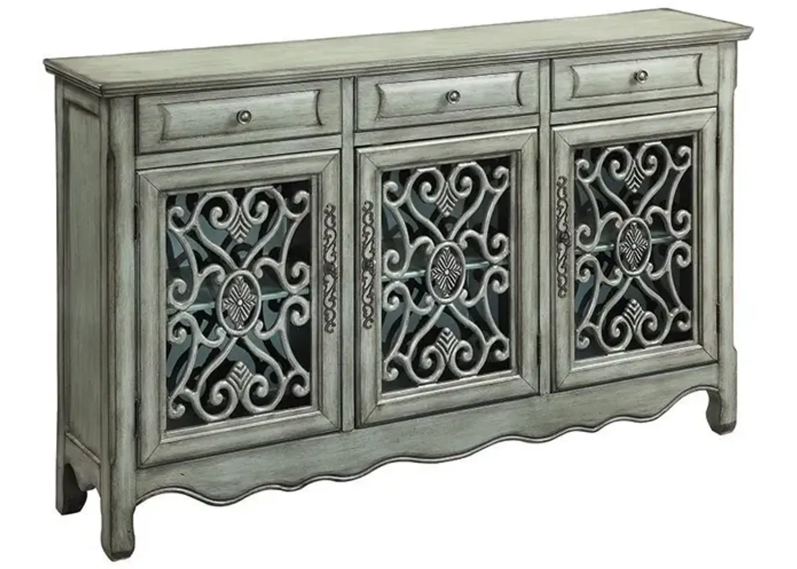 Coaster Madeline 3-Drawer Scrollwork Accent Cabinet Antique Green