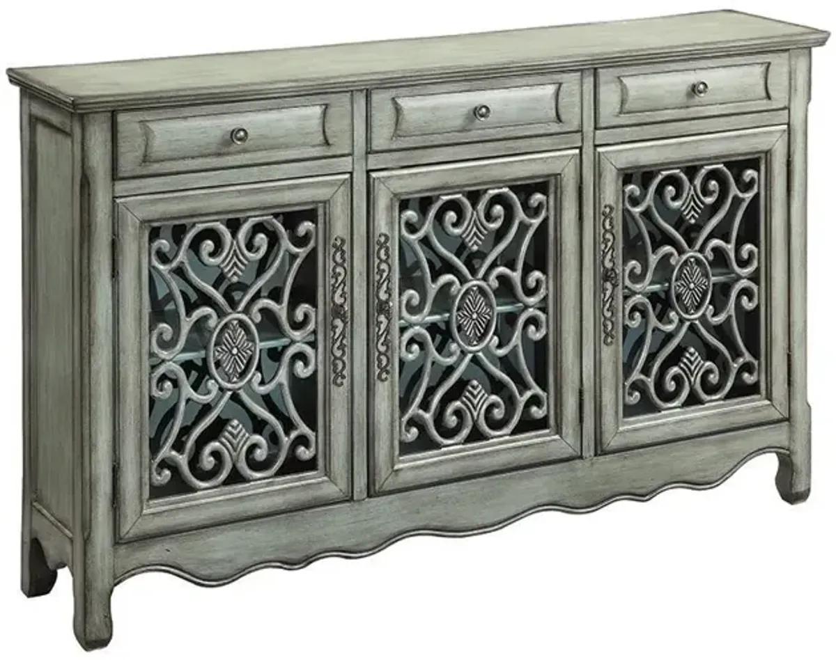 Coaster Madeline 3-Drawer Scrollwork Accent Cabinet Antique Green