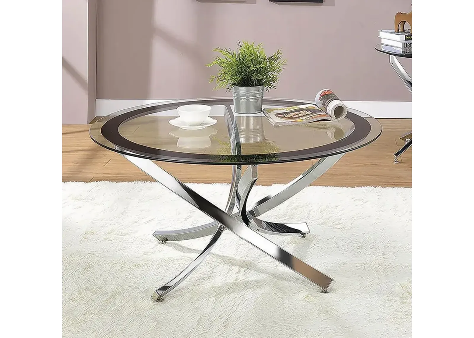 Coaster Brooke Round Glass Top Coffee Table Metal Base Chrome