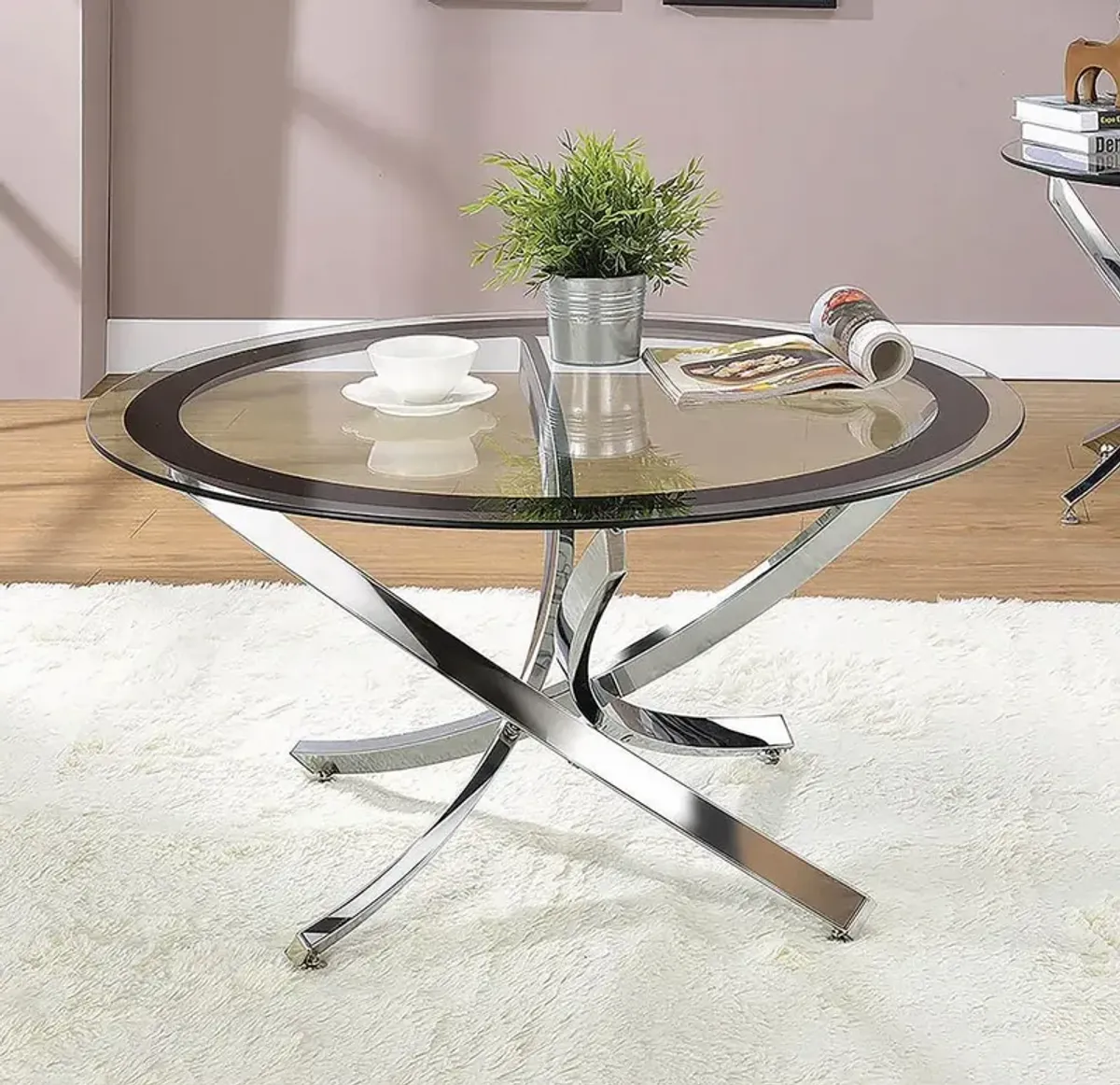 Coaster Brooke Round Glass Top Coffee Table Metal Base Chrome