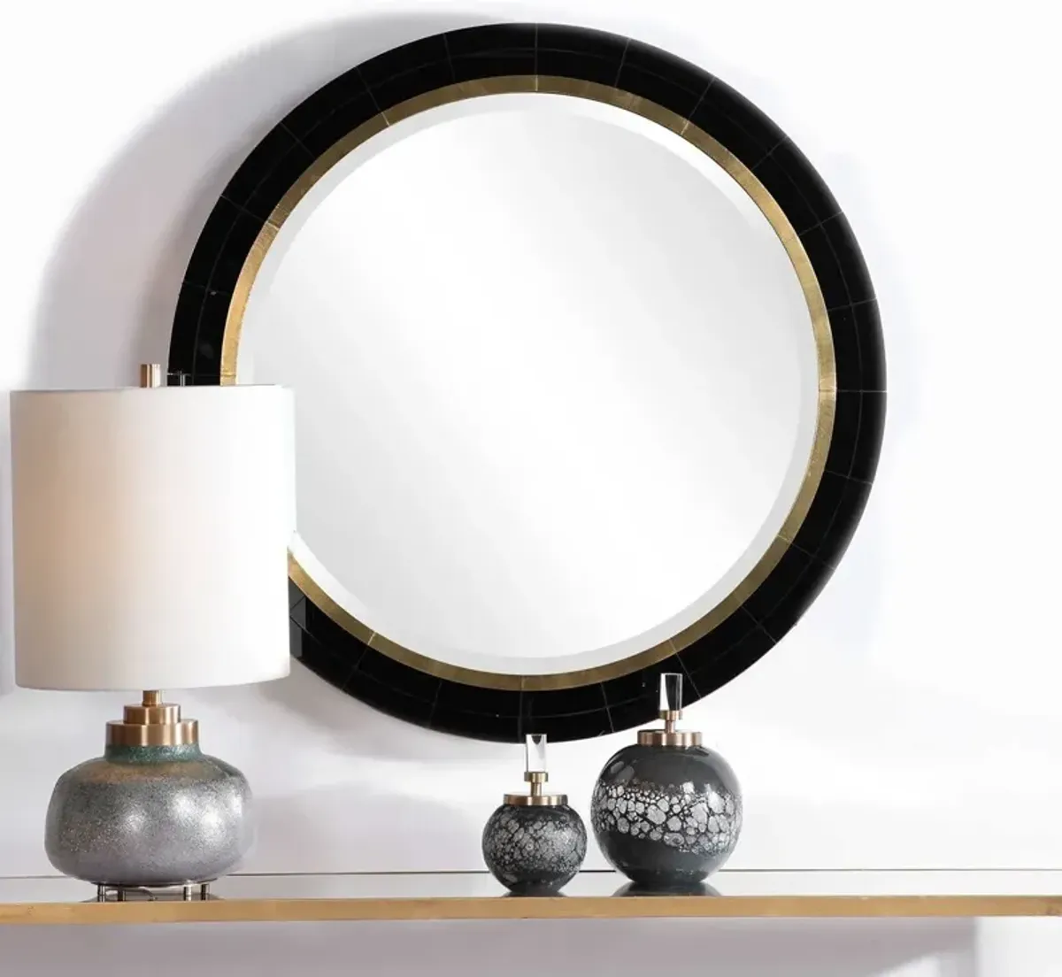 Uttermost Nayla Black Tiled Round Mirror