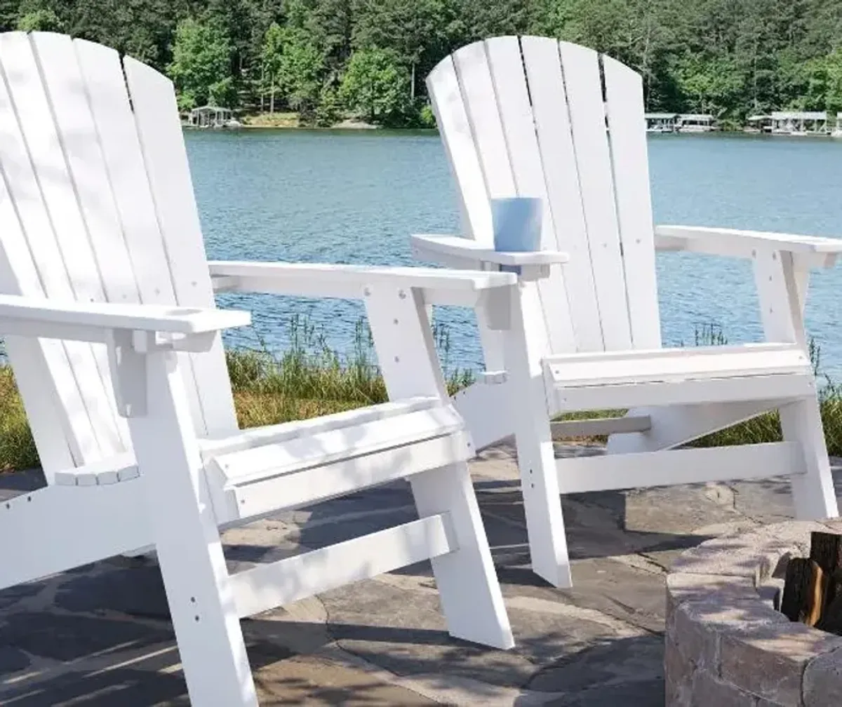 Sopoly Destin White & Heron Gray Outdoor Adirondack Chair with Cupholder