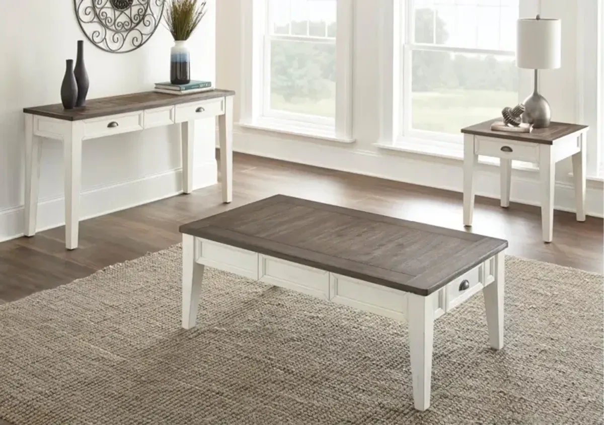 Steve Silver Cayla White Cocktail Table with Natural Wood Top & 2-End Tables
