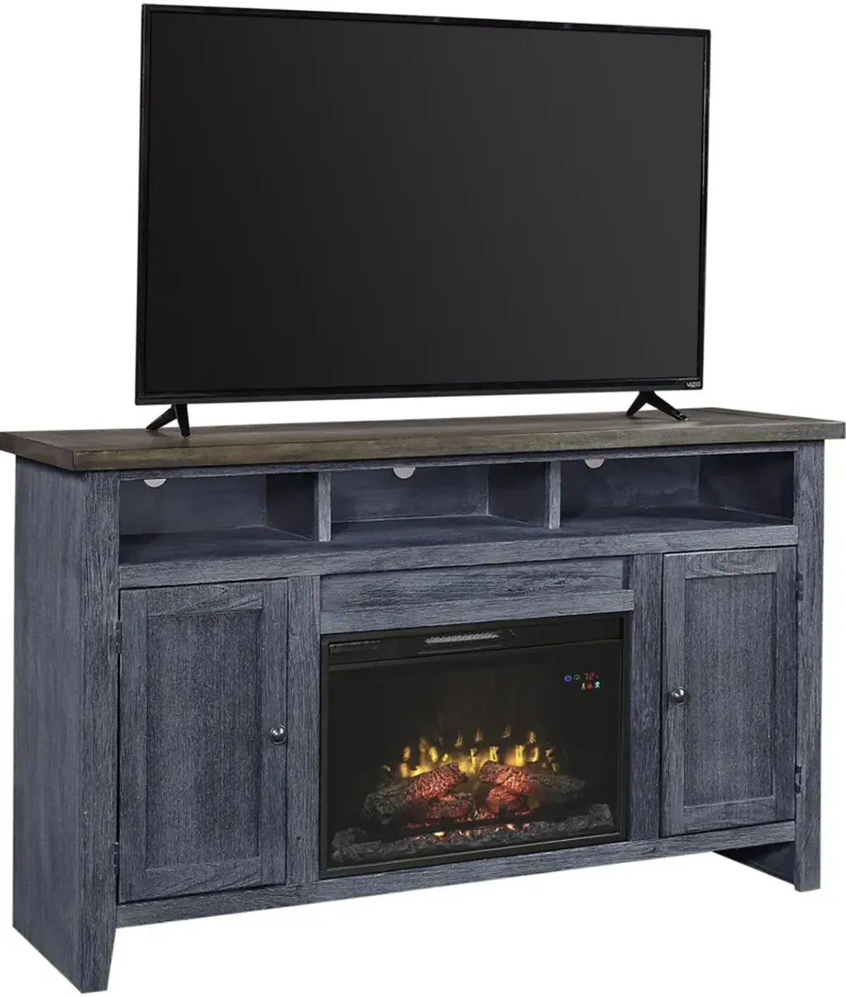 Aspenhome Eastport Malta Blue 65 Inch Fireplace TV Stand Console