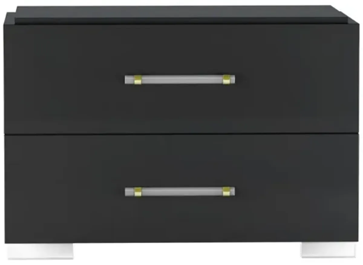 Chintaly Florence Modern 2-Drawer Gloss Black Night Stand