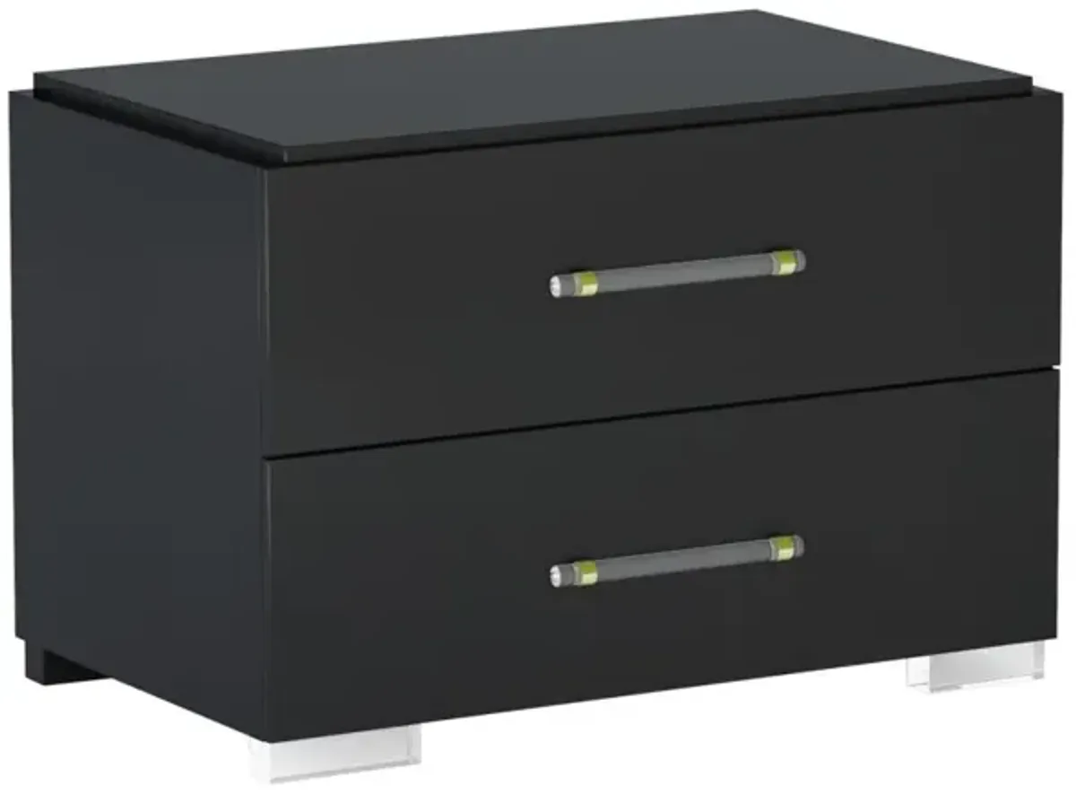 Chintaly Florence Modern 2-Drawer Gloss Black Night Stand