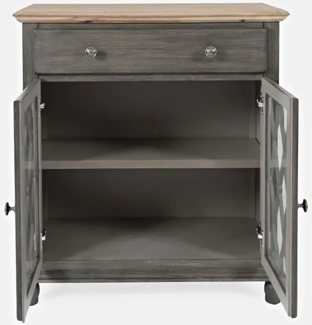 Jofran Aurora Hills 2-Door Accent Cabinet Brushed Grey Bisque