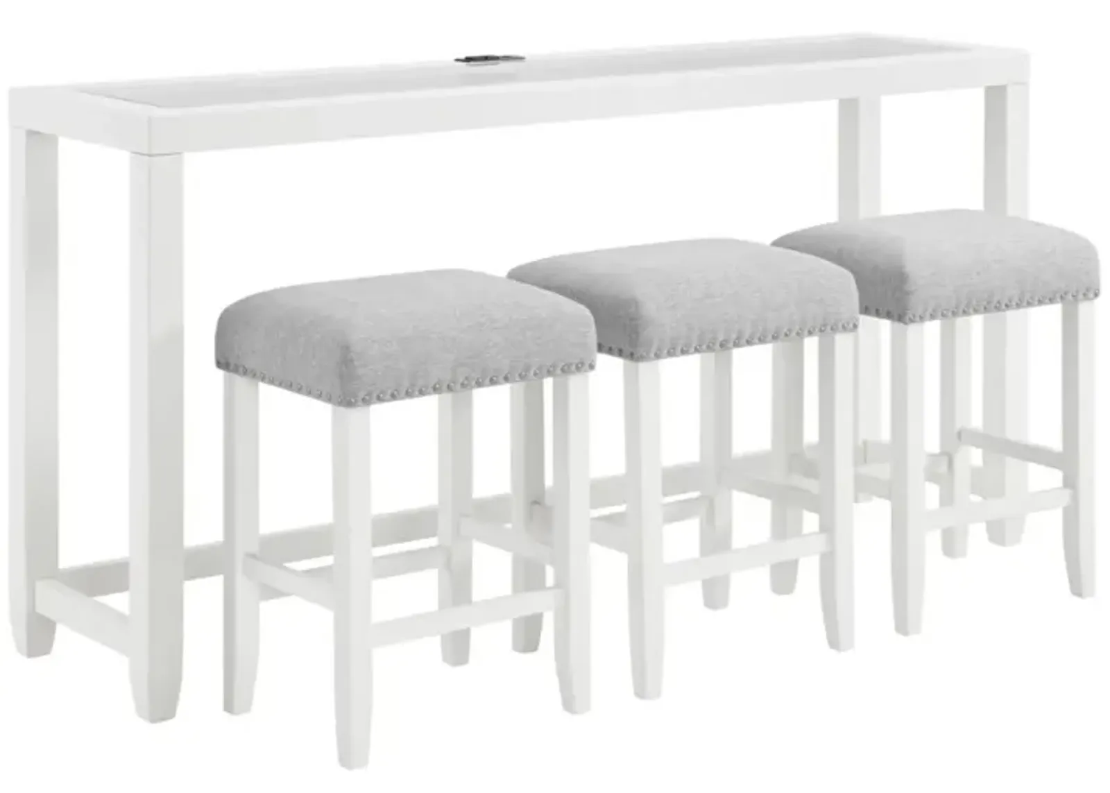 Martin Svensson Cordero 72 Inch Glass Top Console Bar Table & Stool Set in White & Heather Grey