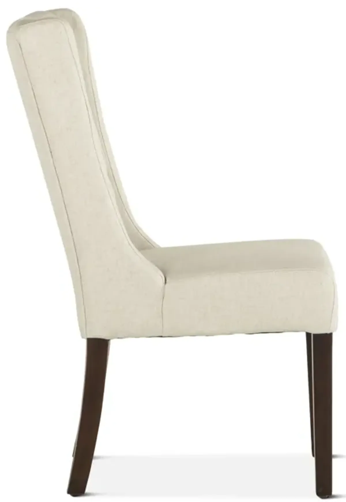 Home Trends Design White Natural Linen Tufted Back Dining Chair with Dark Wood Legs
