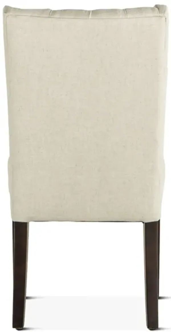 Home Trends Design White Natural Linen Tufted Back Dining Chair with Dark Wood Legs
