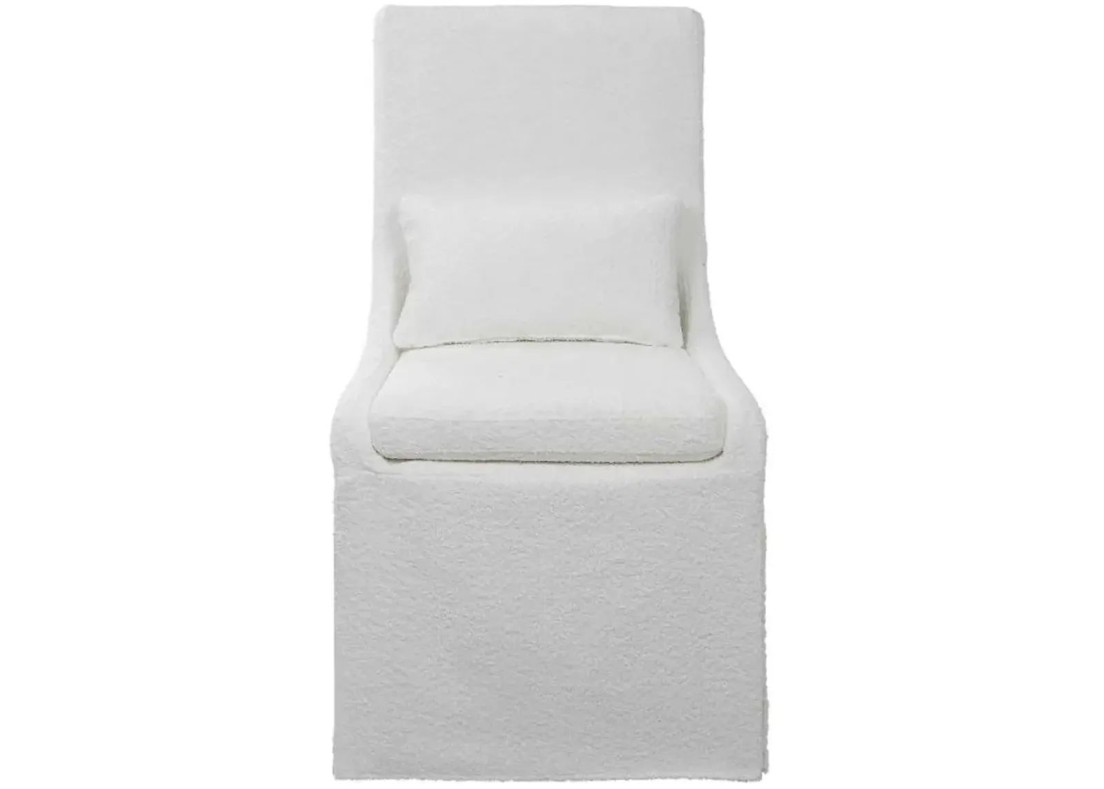 Uttermost Modern Minimalist Snow White Textured Slipper Chair with Lumbar Pillow