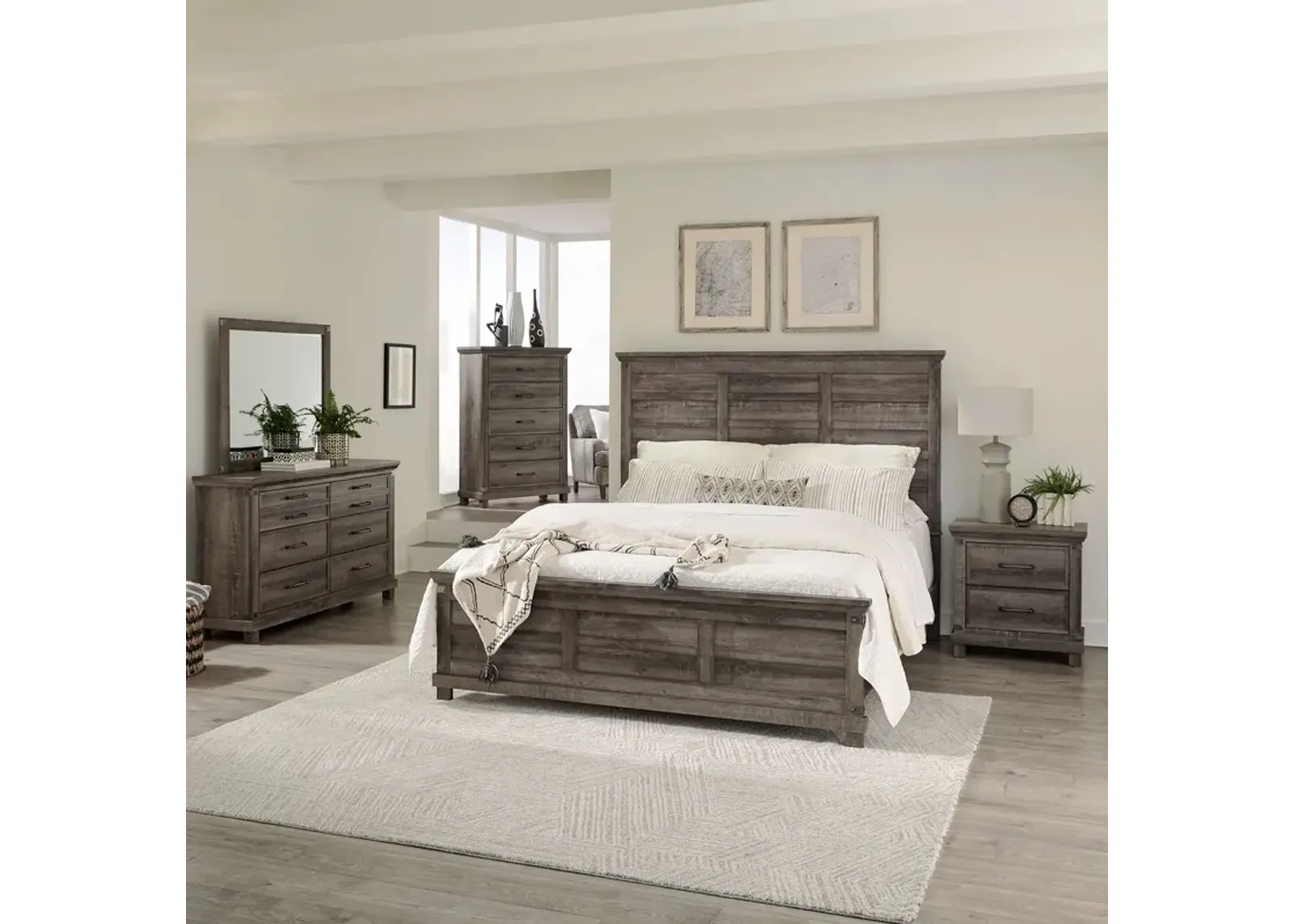 Liberty Furniture Complete Queen Bedroom Set Brown Panel Bed, Dresser, Mirror, Chest & Nightstand Lakeside Haven