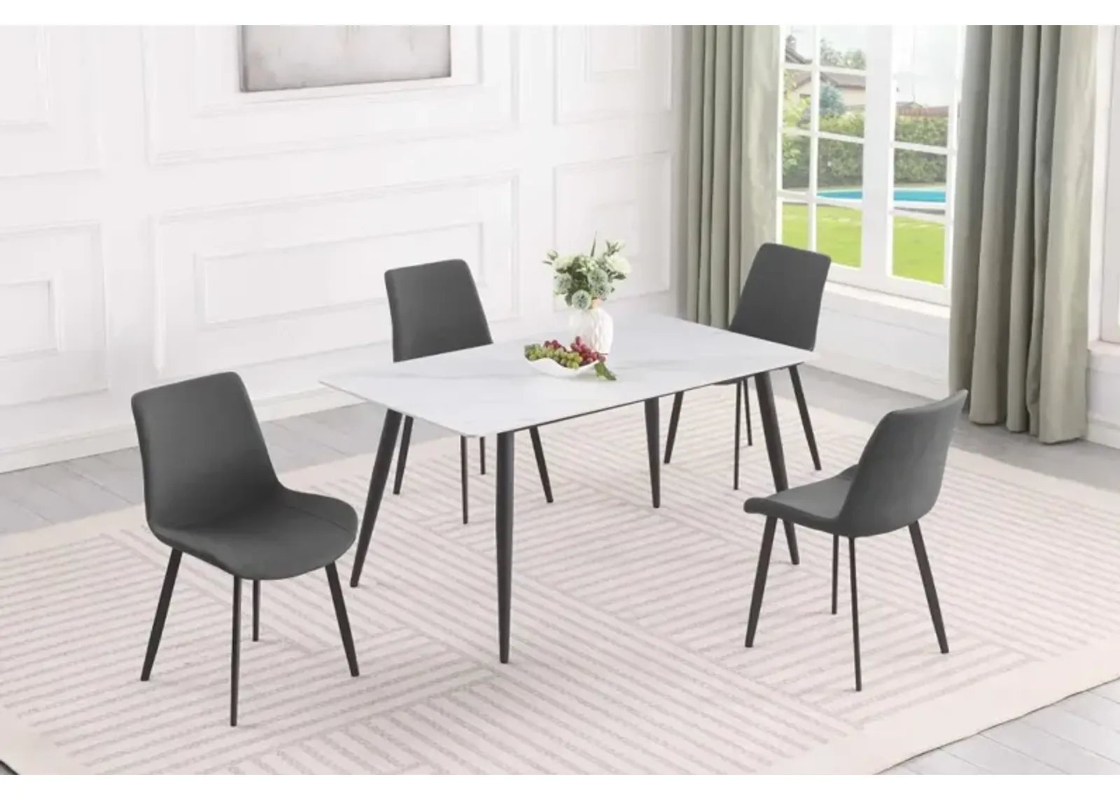 Chintaly Kingsley Contemporary Dining Set with Sintered Stone Table & Curved Chairs