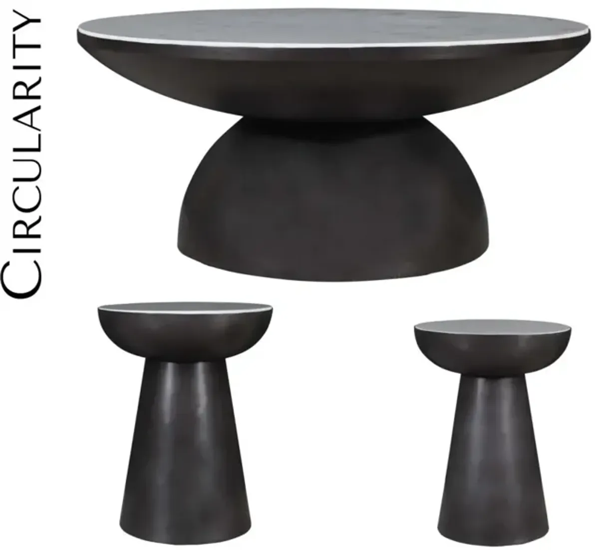 Jofran Circularity Round Chairside Table Black & Marble