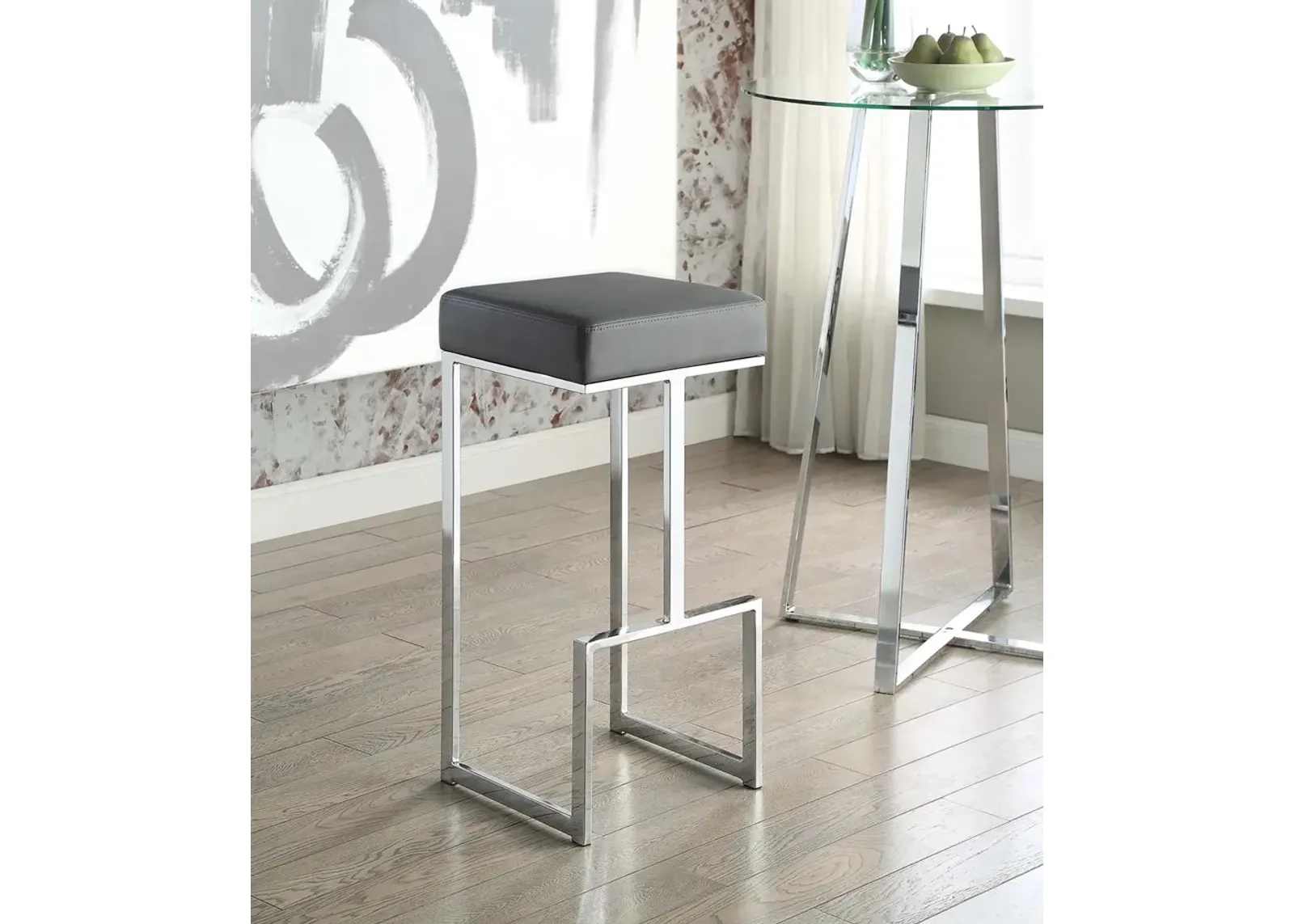 Gervase Square Bar Stool Grey & Chrome