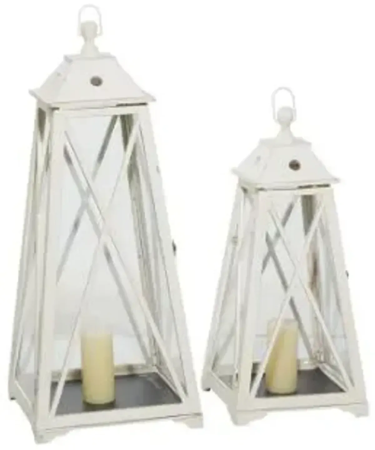 UMA Home Decor Cream Metal Lighthouse Style Candle Lattern Set of 2 -- 36" & 28"