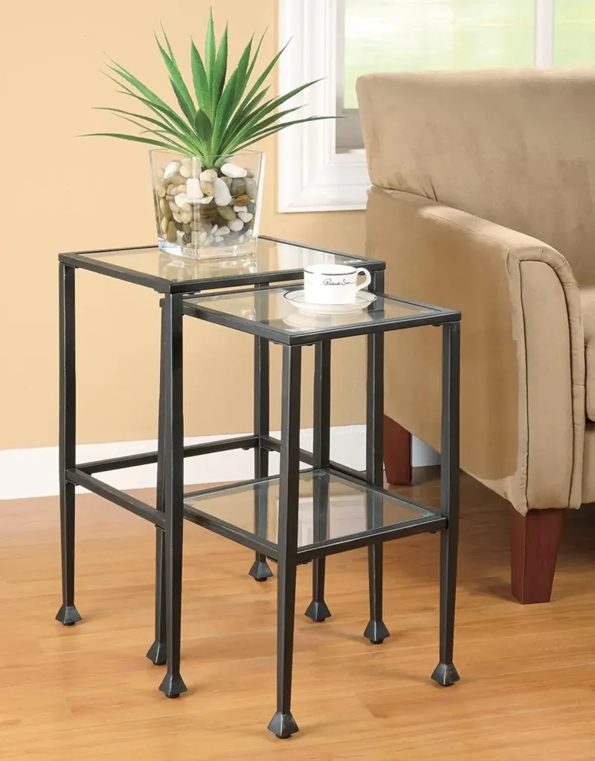 Coaster Leilani 2-Piece Glass Top Nesting Table Set Black