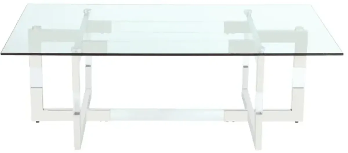 YASMIN CONTEMPORARY GLASS COCKTAIL TABLE WITH ACRYLIC FLOATING BASE