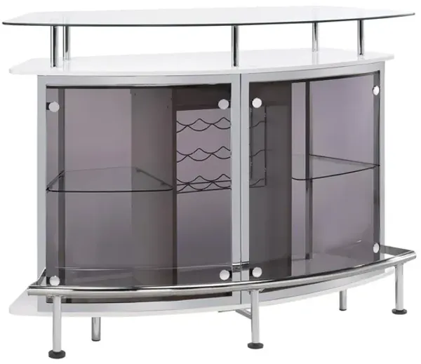 Coaster Gideon Curved Glass Top Home Bar Cabinet White High Gloss