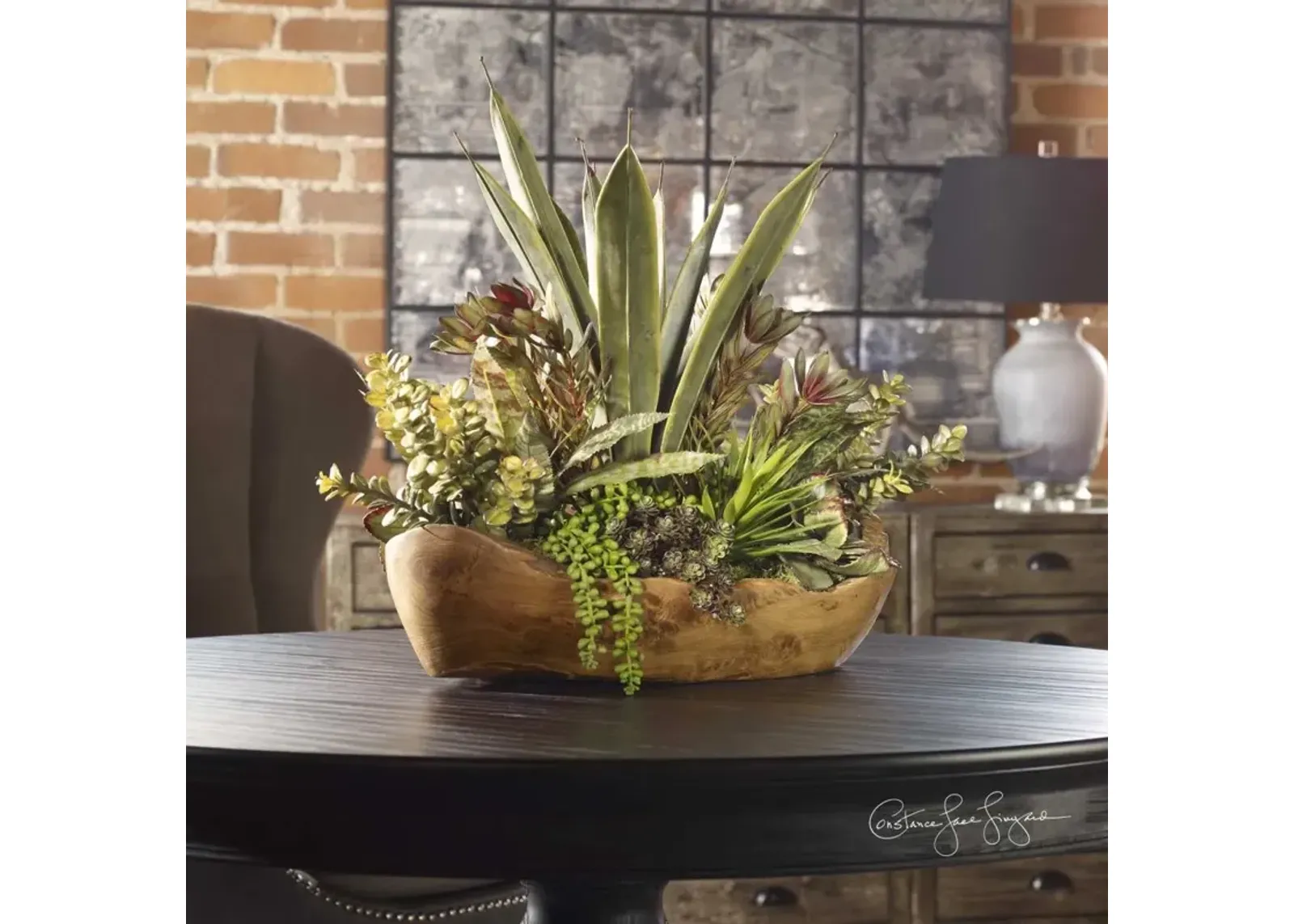 Uttermost Salar Succulents in Teak Bowl