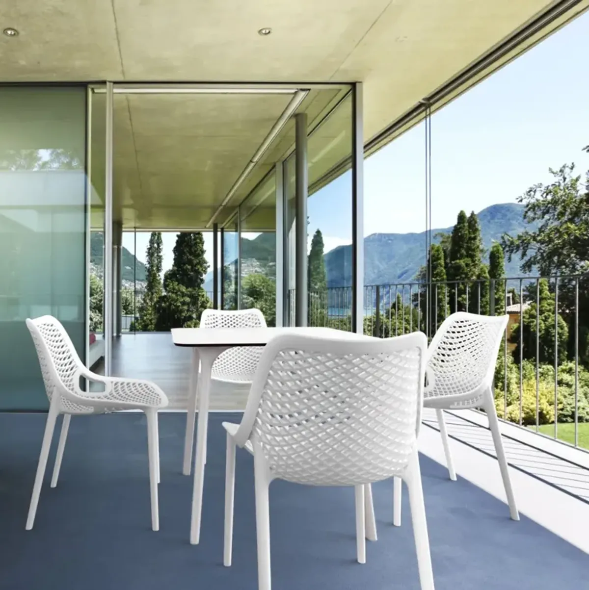 Compamia Air Maya Square Dining Set with White Table & 4 White Chairs