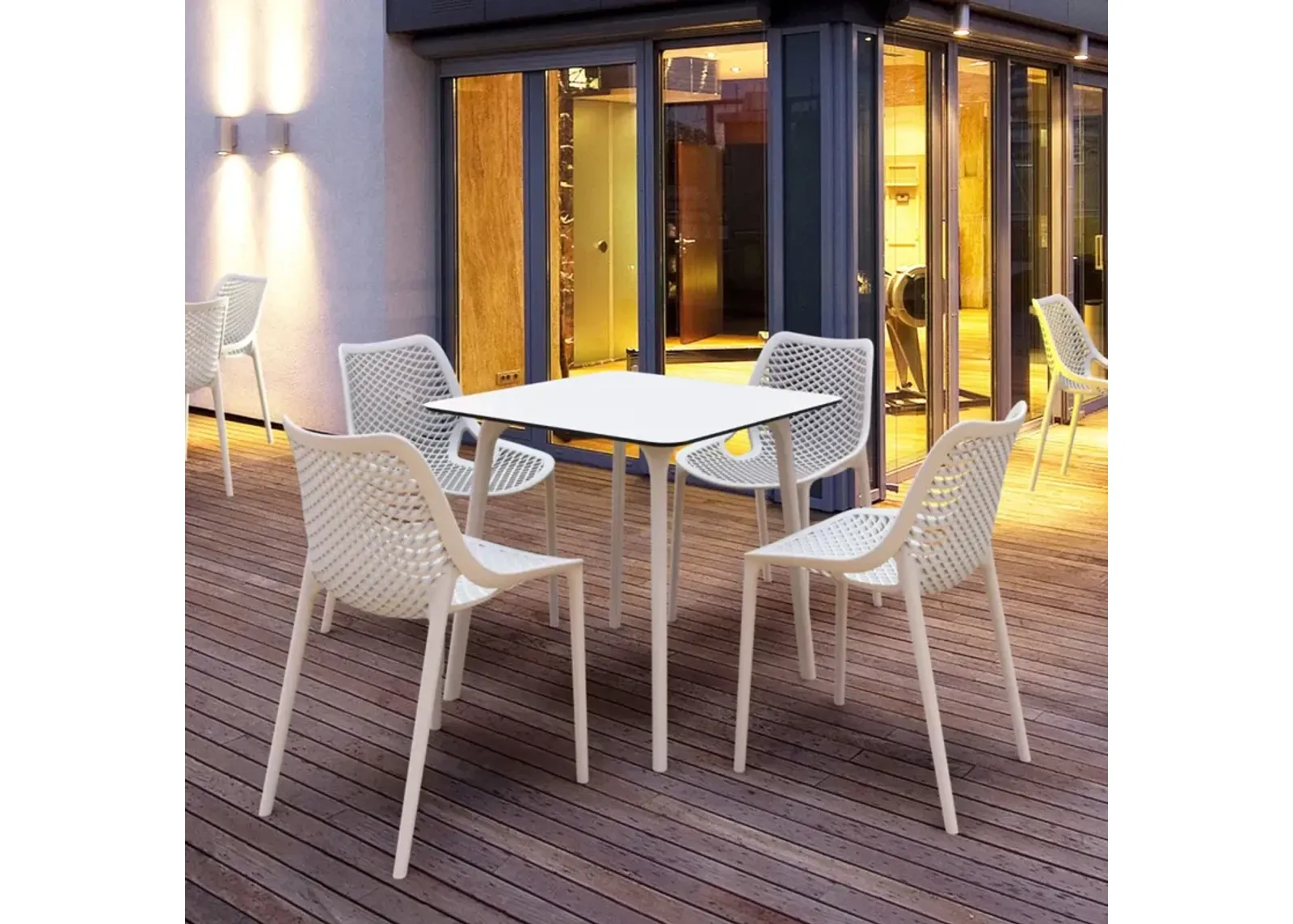 Compamia Air Maya Square Dining Set with White Table & 4 White Chairs