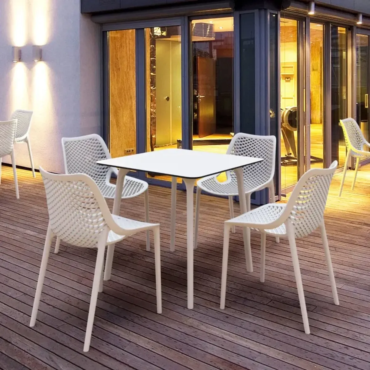 Compamia Air Maya Square Dining Set with White Table & 4 White Chairs