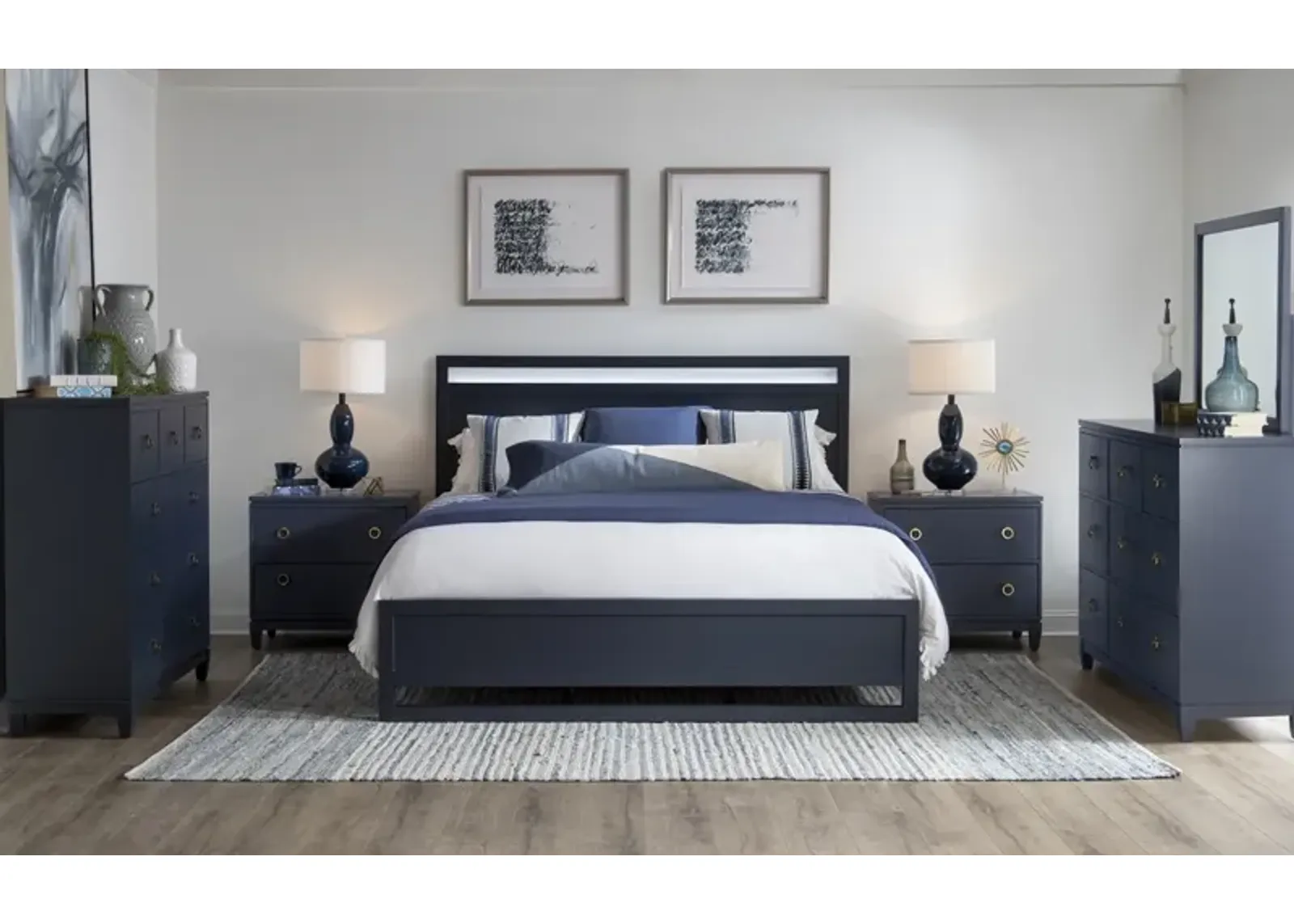 Legacy Classic Complete Panel Bed King Blue Finish Summerland Inkwell