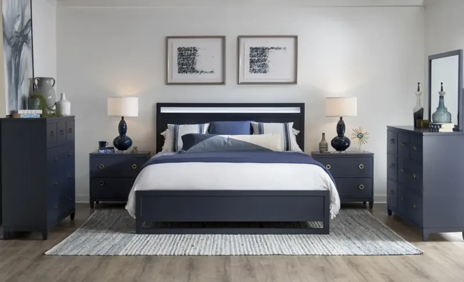 Legacy Classic Complete Panel Bed King Blue Finish Summerland Inkwell