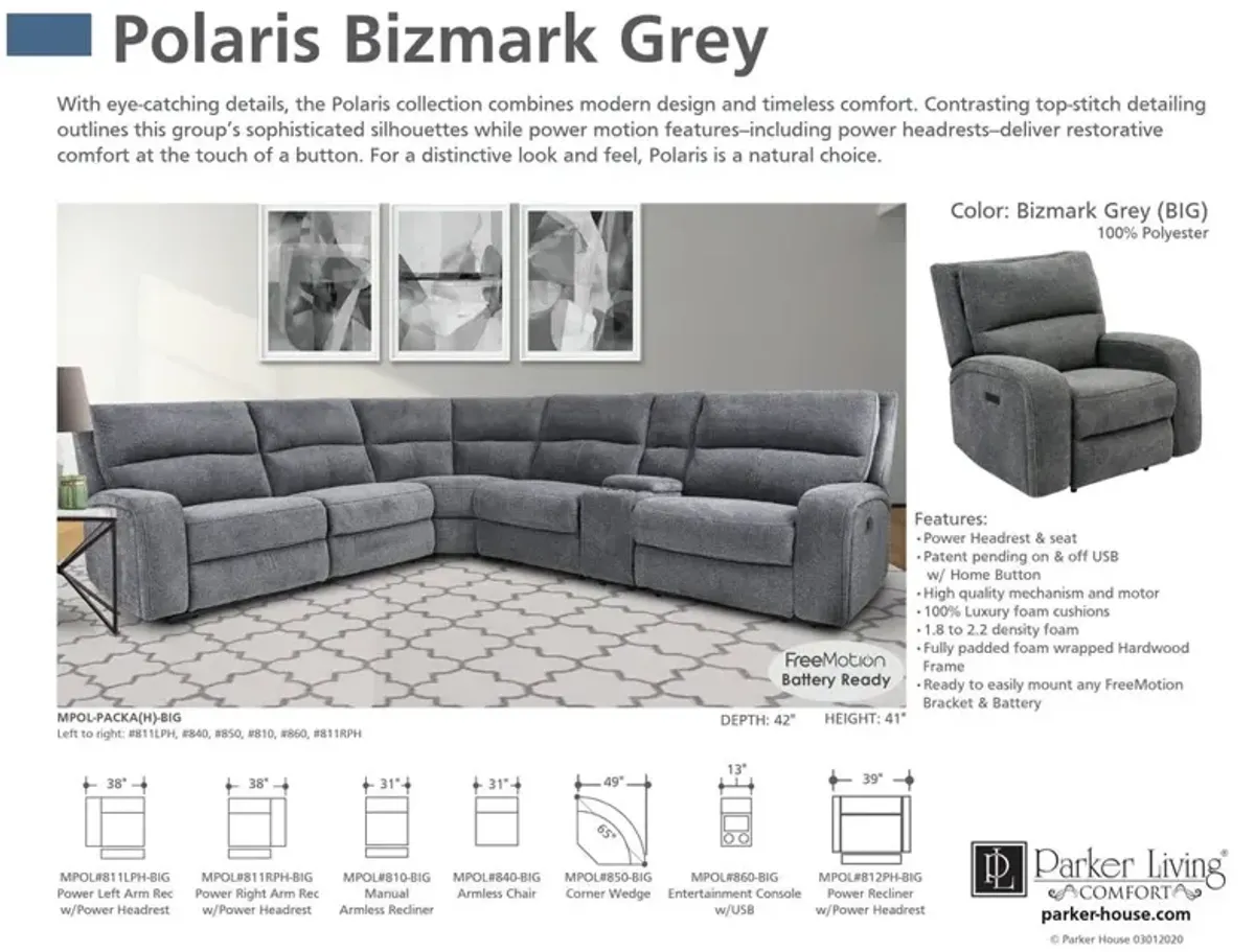 Parker House Polaris Collection 6-Piece Sectional in Bizmark Grey Color