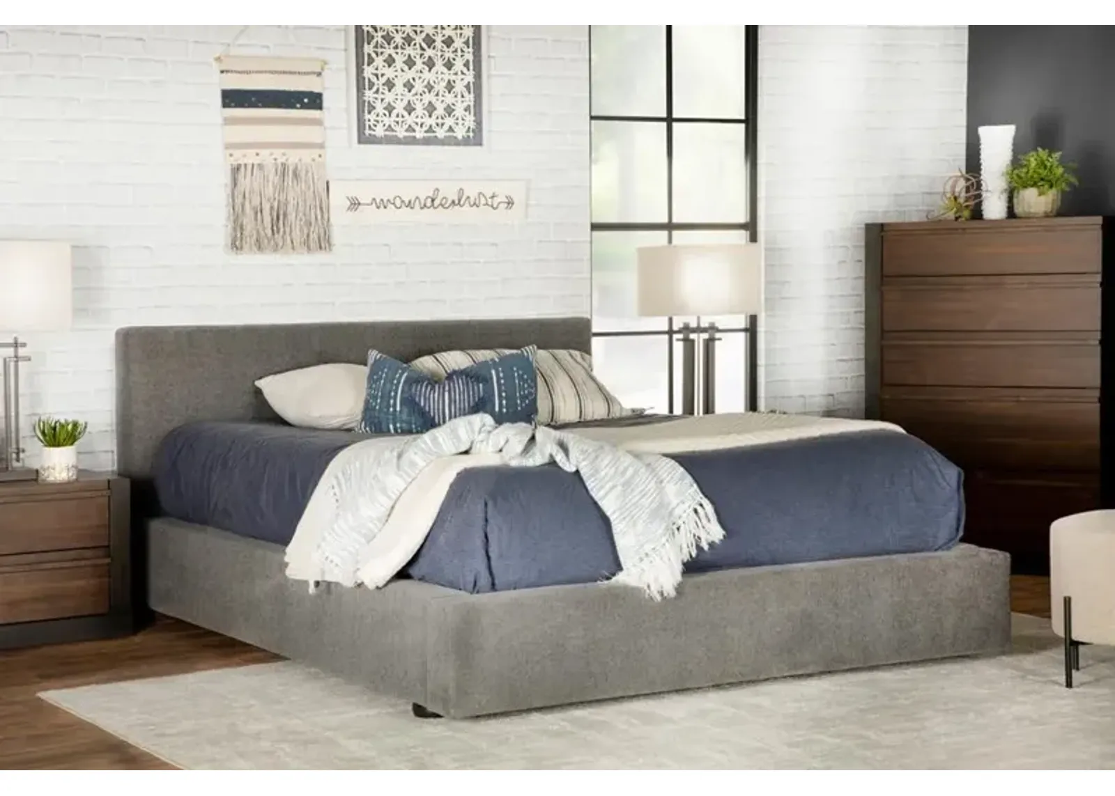 Gregory Upholstered King Panel Bed Graphite