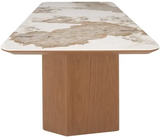 RUBY MODERN CERAMIC & WOODEN TOP DINING TABLE WITH WOODEN LEGS