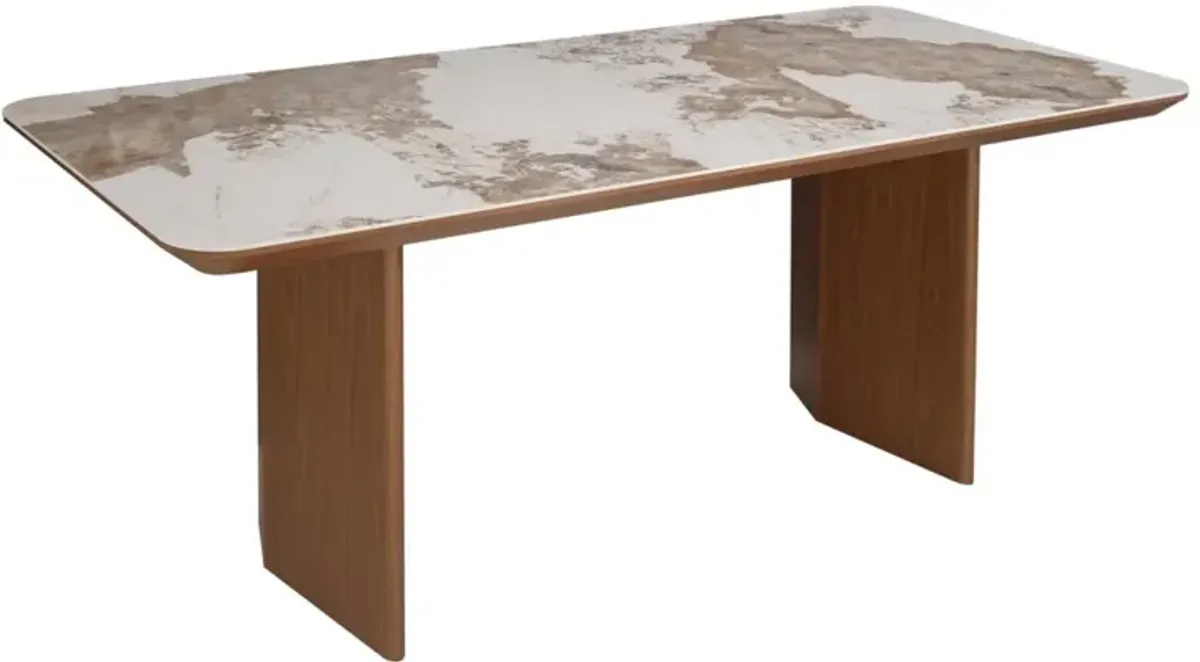 Chintaly Ruby Modern Ceramic & Wooden Top Dining Table with Wooden Legs