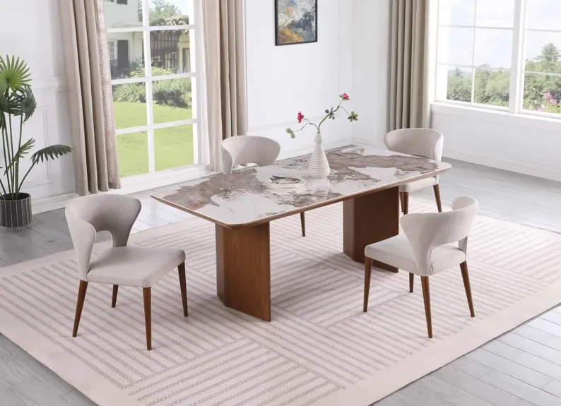 RUBY MODERN CERAMIC & WOODEN TOP DINING TABLE WITH WOODEN LEGS