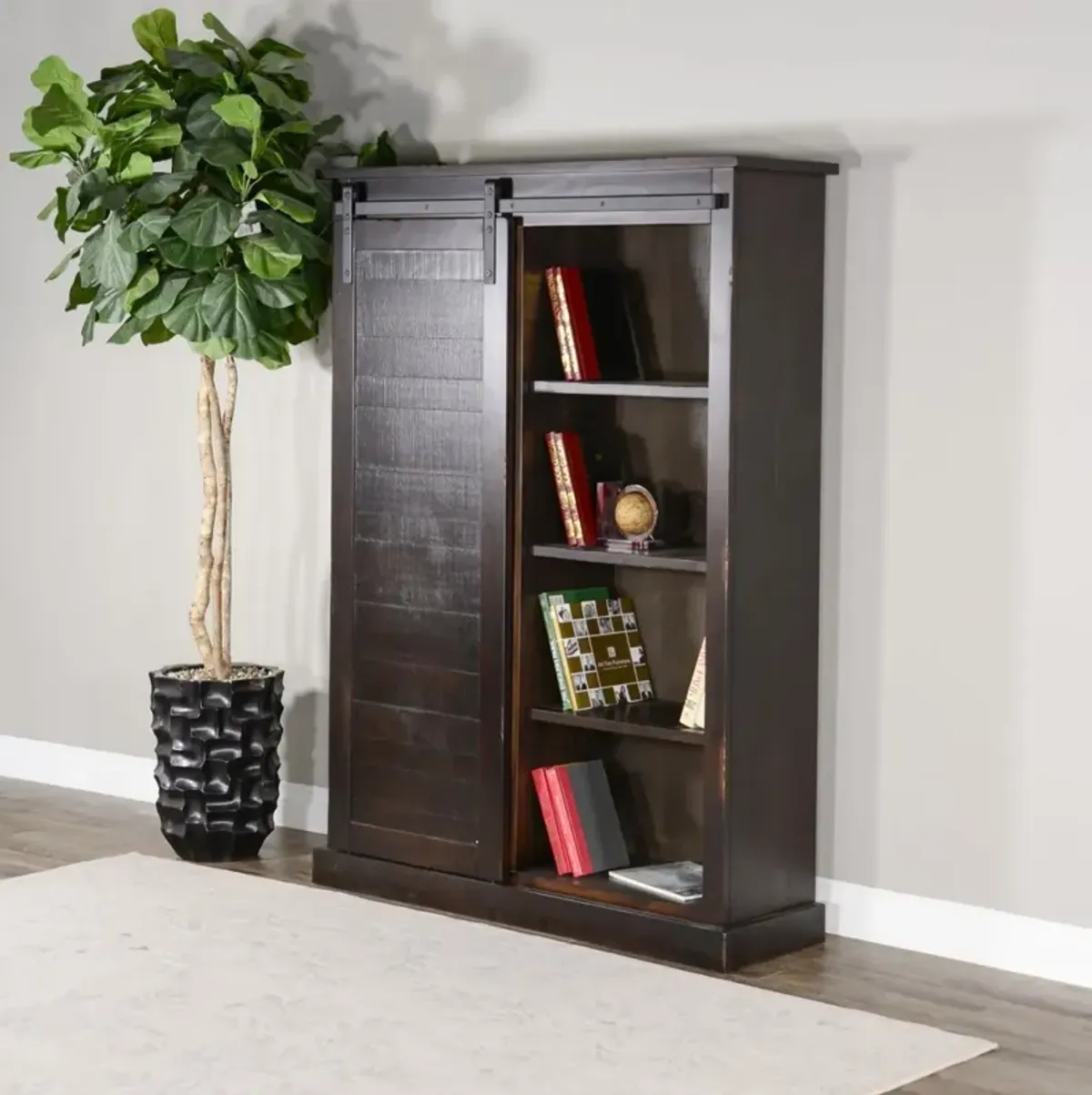 Sunny Designs Charred Oak Charred Oak Barn Door Bookcase