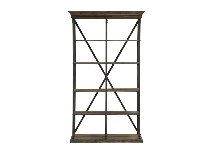 DERBY RUSTIC INDUSTRIAL ETAGERE BOOKSHELF WITH 4 SHELVES - NATURAL BROWN