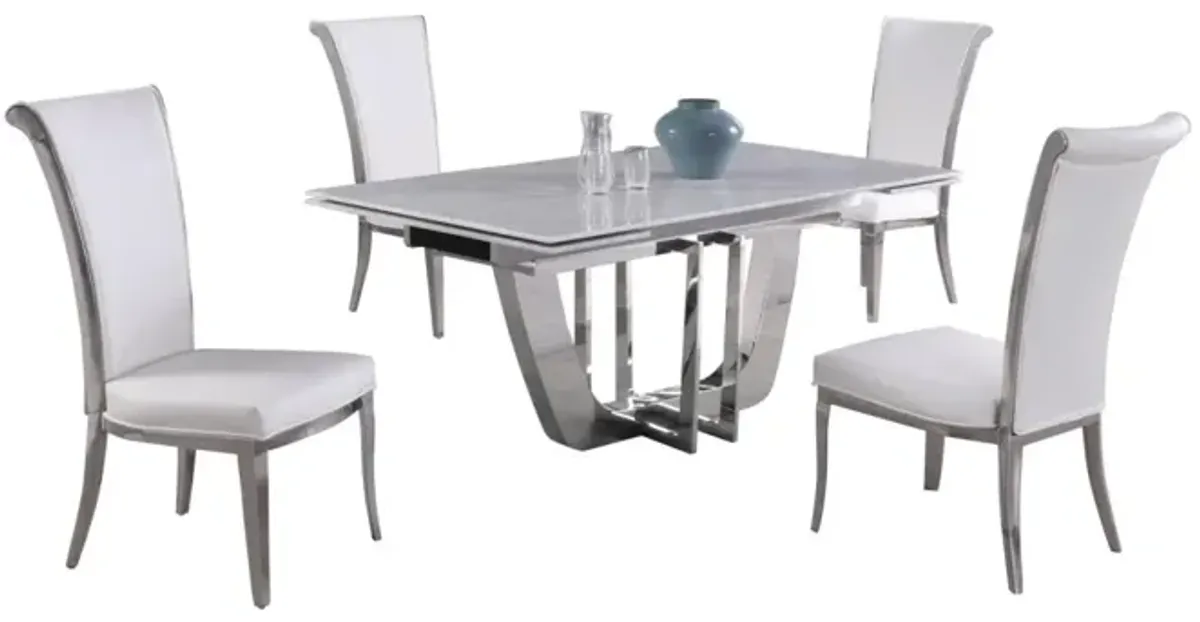 JOY DINING SET WITH EXTENDABLE CARRARA MARBLE TABLE & 4 HIGH-BACK CHAIRS