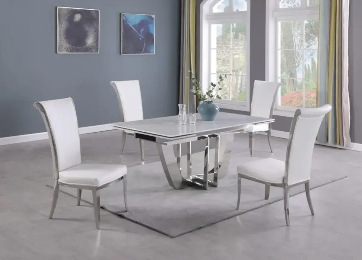 JOY DINING SET WITH EXTENDABLE CARRARA MARBLE TABLE & 4 HIGH-BACK CHAIRS