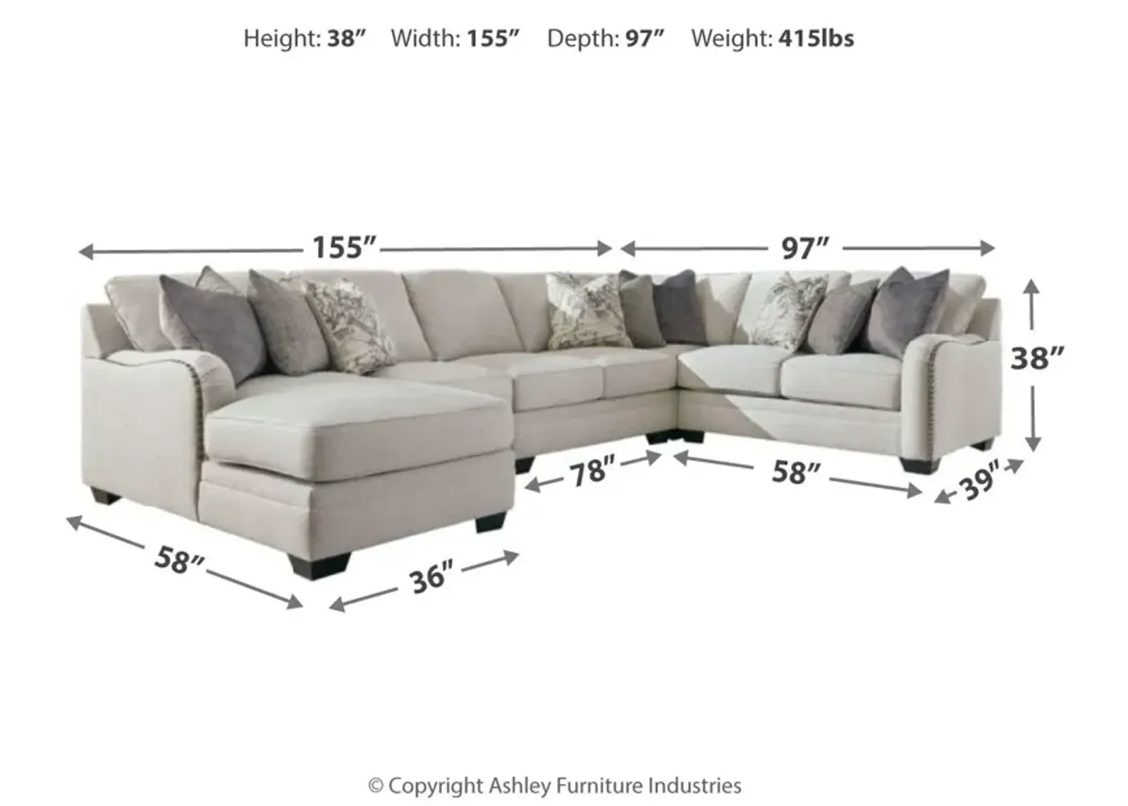 Ashley Dellara 5-Piece Sectional with Chaise Left-Arm Facing Chalk