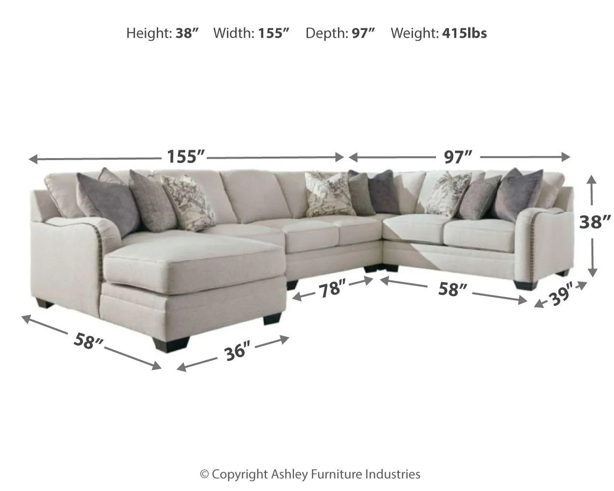 DELLARA 5-PIECE SECTIONAL WITH CHAISE CHALK BENCHCRAFT