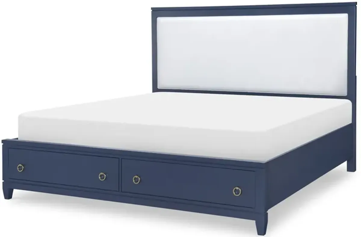 Legacy Classic Complete Upholstered Bed with Storage Queen Blue Finish Summerland Inkwell