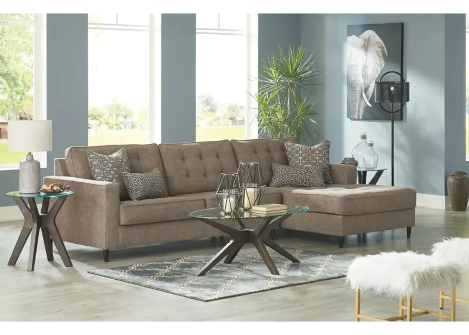 Ashley Flintshire 2-Piece Sectional with Chaise Right-Arm Facing Auburn