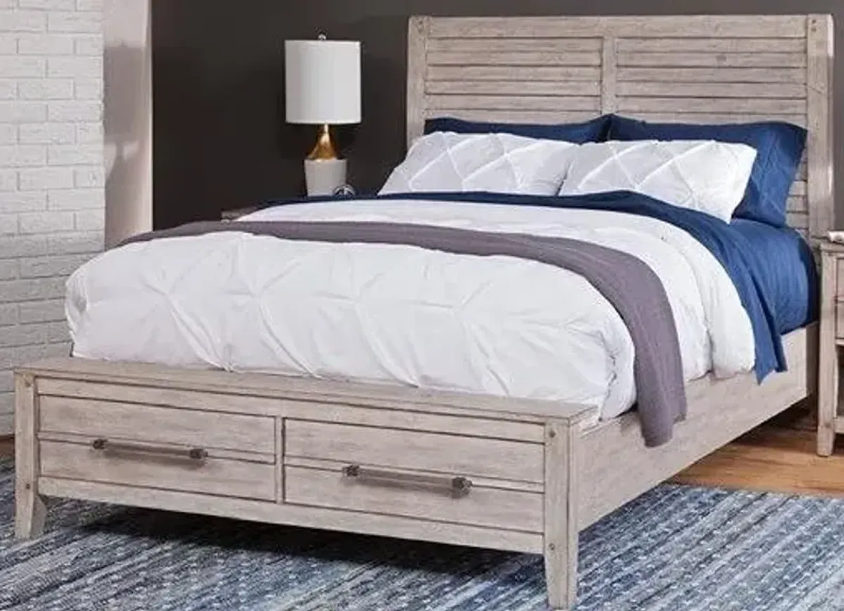 American Woodcrafters Aurora Queen Panel Bed with Storage Footboard in Whitewash